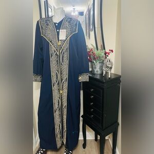 Elegant Navy Embroidered Long Coat